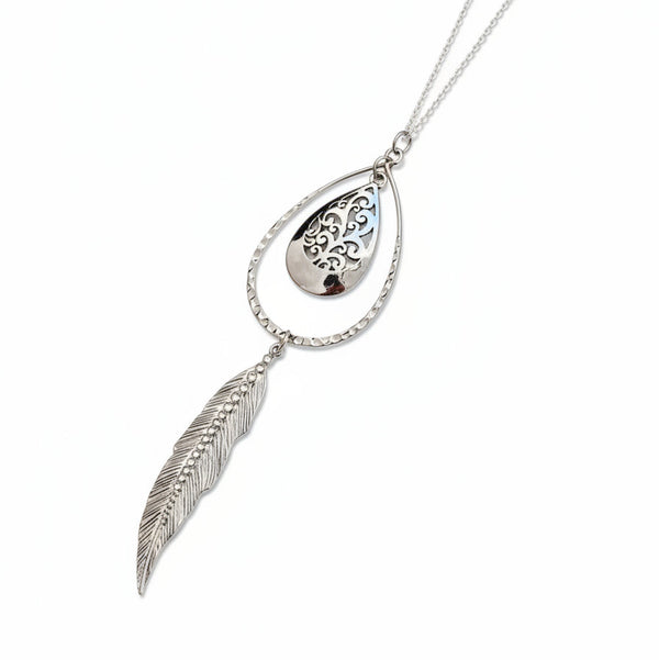 Silver Rhinestone Feather Necklace - Gracie Rose Designs - Painted Door on Main