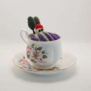 Tea - Cups + Felted Scenes - Elaine Grandon Fibre Arts - Painted Door on Main