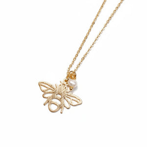 Textured Brass Bee Charm Necklace - Painted Door on Main