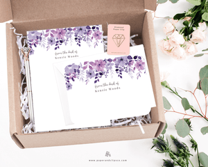 Violet Floral Stationery Gift Set – Personalized - Painted Door on Main
