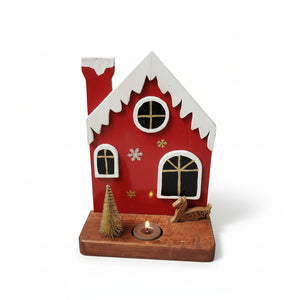 Wood Festive Cottage+ Battery Tealight - Larry Collicutt - Painted Door on Main