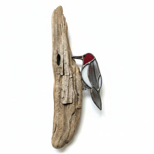 Woodpecker On Driftwood - Tevlan Glass - Painted Door on Main
