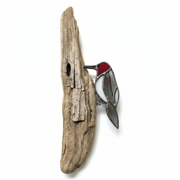 Woodpecker On Driftwood - Tevlan Glass - Painted Door on Main