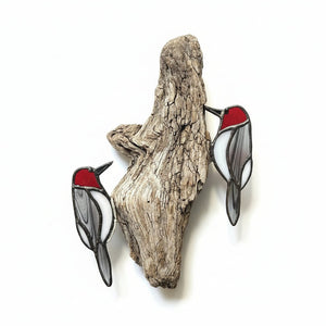 Woodpecker On Driftwood - Tevlan Glass - Painted Door on Main
