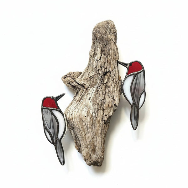 Woodpecker On Driftwood - Tevlan Glass - Painted Door on Main