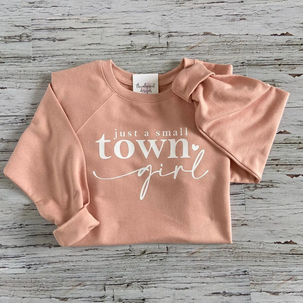 082 - 83 'Just A Small Town Girl' Crewneck - Thumbprint Designs - Painted Door on Main