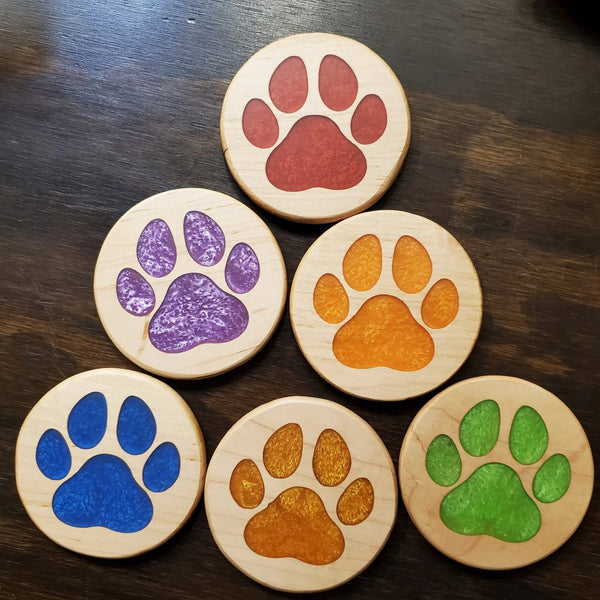 092 - 30 Resin & Wood Paw Print Coasters - Two Guys With Wood YEG - Painted Door on Main