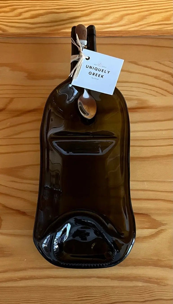 102 - 01 Wine Bottle Serving Dish - Uniquely Greek by Barb - Painted Door on Main