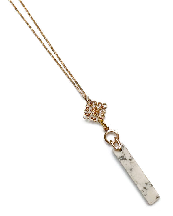842-03 Gold Filigree & White Howlite Necklace - Gracie Rose Designs