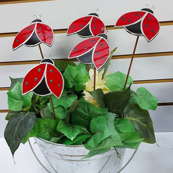 876 - 04 Ladybug Plant Picks - A Touch of Glass - Painted Door on Main