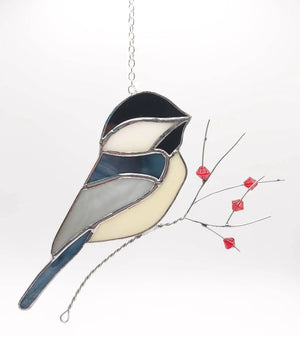876 - 15 Glass Chickadee - A Touch Of Glass - Painted Door on Main