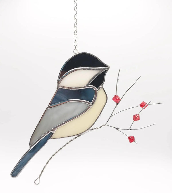 876 - 15 Glass Chickadee - A Touch Of Glass - Painted Door on Main