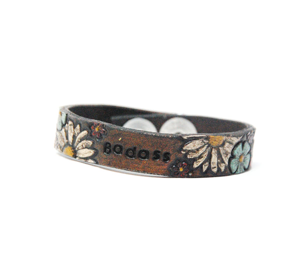 002-11 Floral Leather Bracelets (Brown) - Fearless hART