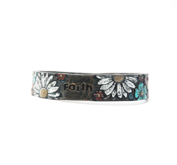 002-10 Floral Leather Bracelets (Smoke Black) - Fearless hART