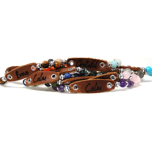 002-72 Gemstone Bracelet w/ Leather Word - Fearless hART freeshipping - Painted Door on Main Gift & Gallery