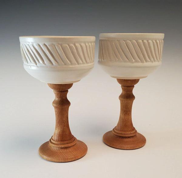 075-42 Wood Stem Wine Goblets - Elizabeth's Clay Vision