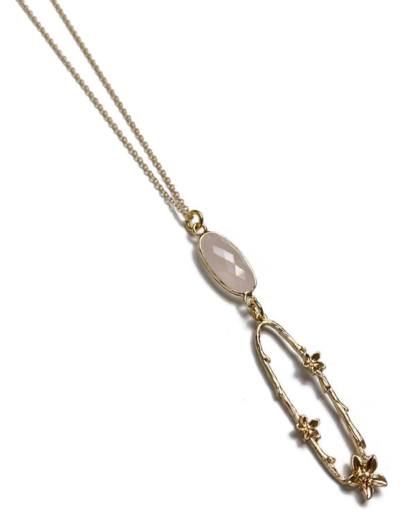 842-06 Gold Flowers & Rose Quartz Necklace