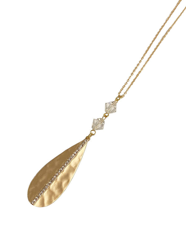 842-08 Gold & Rhinestone Teardrop Necklace - Gracie Rose Designs