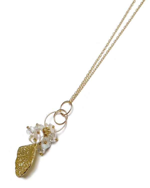 842-02 Gold Leaf, Keshi Pearl & Crystal Cluster Necklace - Gracie Rose Designs