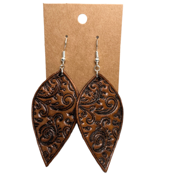 002-61 Tooled Leather Drop Earrings - Fearless hART