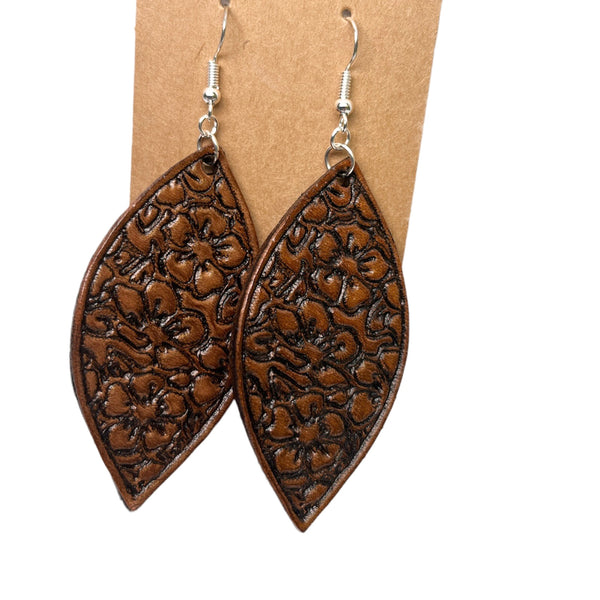 002-61 Tooled Leather Drop Earrings - Fearless hART